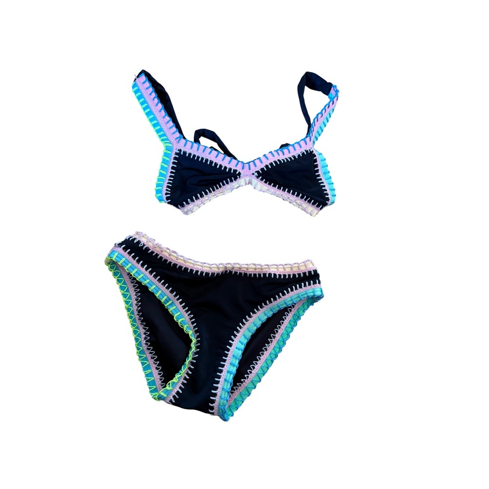 Platinum Swimwear Black Crochet Trim Bikini Set Solange Ferrarini Inspired Sz 10